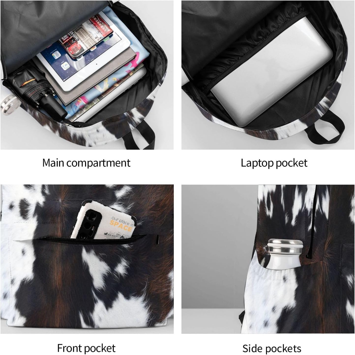 Cow Real Fur Backpack School Bag Lightweight Bookbag Laptop Travel Daypack For Kids Girls Boys Teens - Image 8