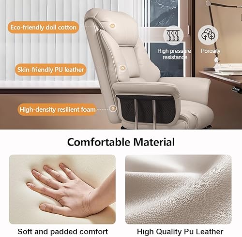 Miniatura 4 de Silla de oficina grande y alta, asiento ancho, silla de escritorio ejecutiva ergonómica de cuero con reposapiernas, resistente 550 libras, altura
