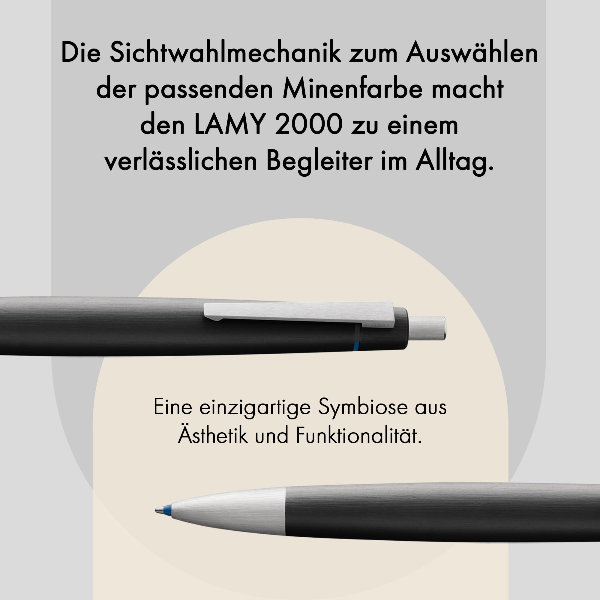 Lamy 2000 black 4-Farben-Kugelschreiber – mehrfarbiger Kugelschreiber (schwarz, blau, rot, grün) – mit Sichtwahlmechanik – inkl. Kugelschreiberminen M 21 in schwarz, blau, rot & grün