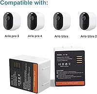 Vista 2 de Paquete de 2 baterías recargables para Arlo Pro 3, Arlo Pro 4, Arlo Ultra, Arlo Ultra 2 cámaras VMA5400 VMC4040P VMC4060P A-4a con estación de carga