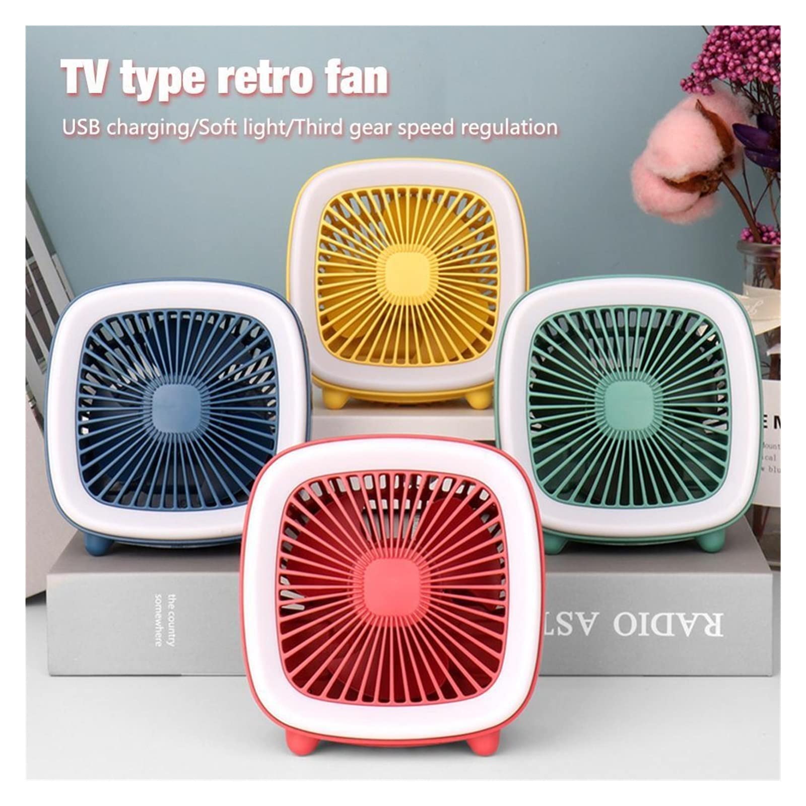 Wentylatory. Lato 3 prędkości USB akumulator w stylu retro fajny mini wentylator typu TV wentylator z oświetleniem LED wentylator stołowy na biurko
