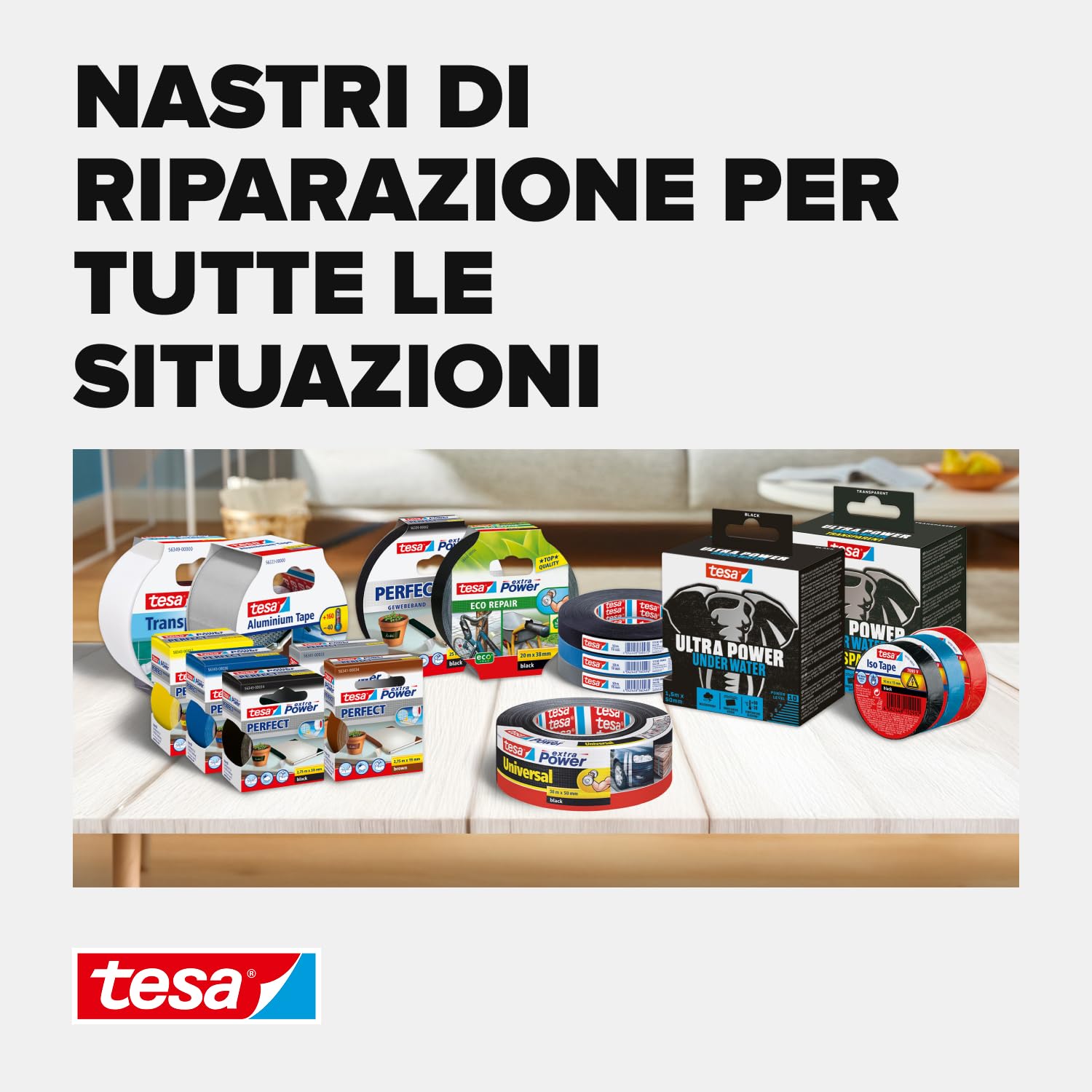 tesa Nastro per Riparazioni Ultra Power Clear - Nastro di riparazione trasparente per riparazioni invisibili - Resistente alle intemperie e strappabile a mano - 10 m x 48 mm