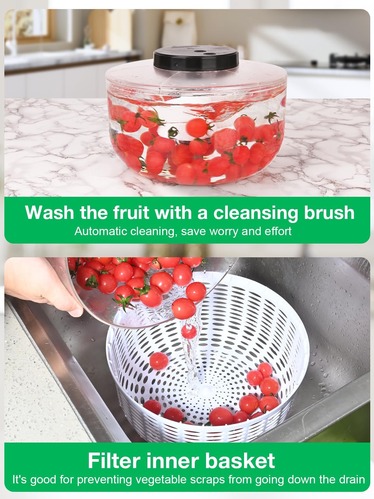 Centrifuga elettrica per insalata, ciotola per la pulizia della frutta 2 in 1, per lavare, centrifugare e asciugare insalata, 6,25 l, ricarica wireless