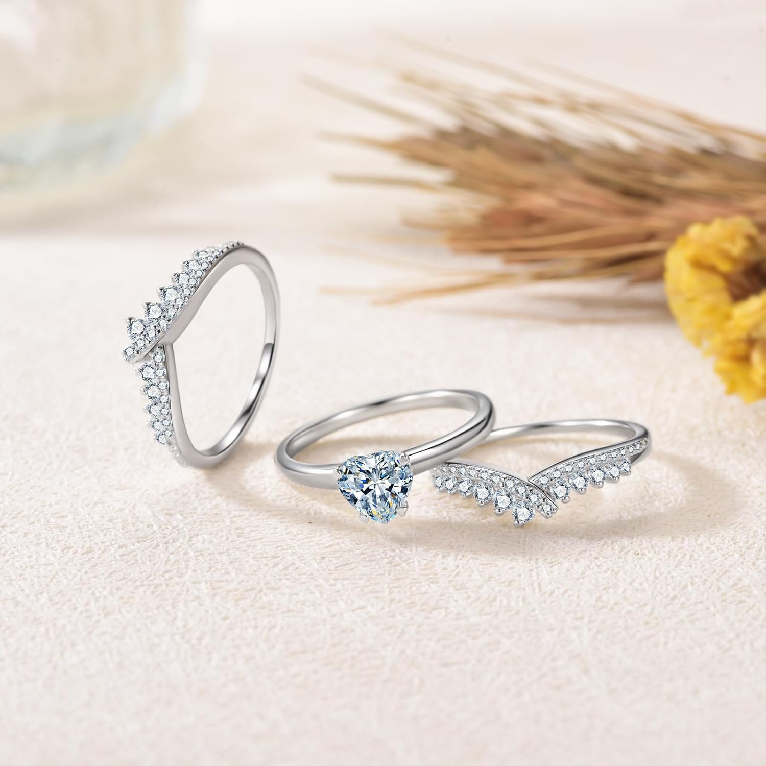 3.0 CT Heart-Cut Moissanite Wedding Ring Set Bridal Sets GRA Certified,3PCS Heart Solitaire Engagement Ring Sets for Women 10K 14K 18K Real Gold Jewelry Gift for Anniversary Wedding Birthday Free Engraved