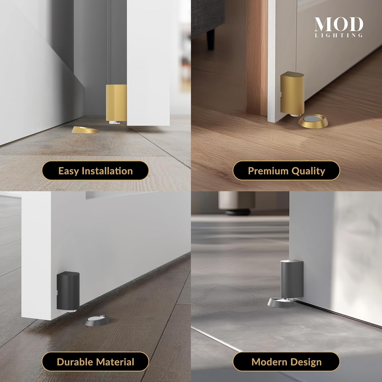 MOD LIGHTING Cavo | Magnetic Door Stop, Heavy Duty Door Catch Designed for Floor and Wall Mounting, Modern Magnetic Door Holder, Durable Copper Door Stopper, 2 Pack (Polished Chrome)