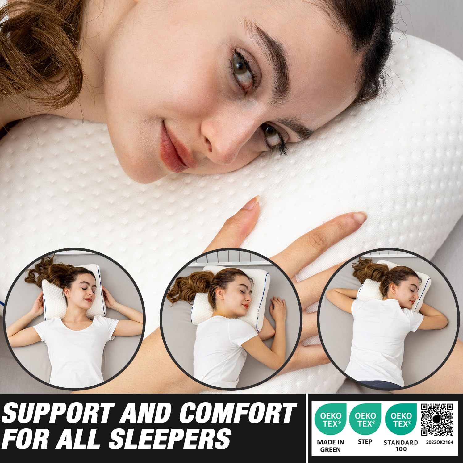 Cómoda almohada de espuma viscoelástica para viajes y camping, bolsa portátil fácil de llevar, funda de almohada reguladora de temperatura, perfecta para viajar (contorno blanco)