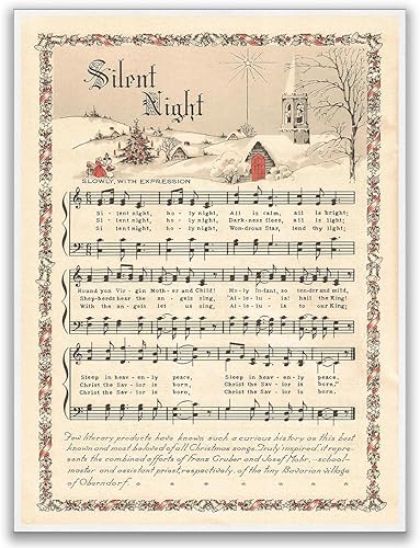 Miniatura 1 de Póster de himno tradicional de noche silenciosa, diseño de villancico y rústico, 8 x 12 pulgadas, sin marco