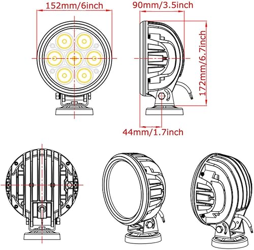 Miniatura 2 de Luces LED superbrillantes todoterreno de 6 pulgadas, redondas, 70 W, para camión, SUV, haz de inundación blanco frío de 6000 K, luz de conducción