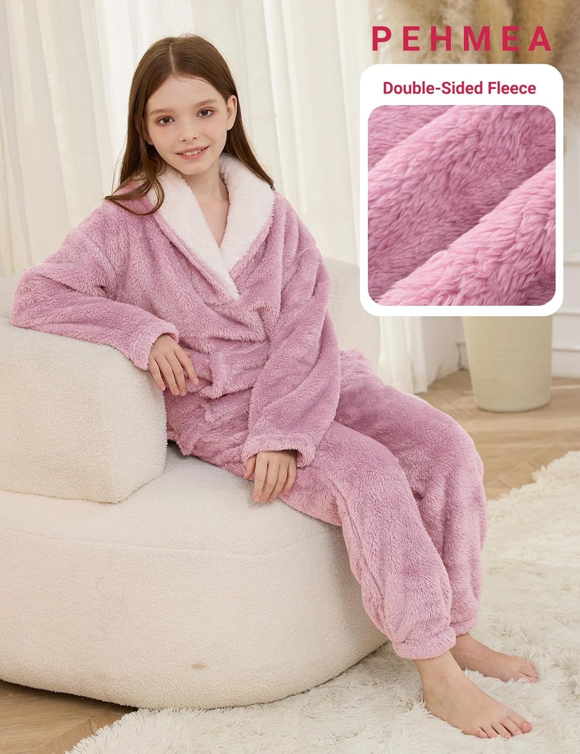 PEHMEA Girls Fuzzy Fleece Pants Sets 2 Piece Outfits Casual Pullover Sweatshirt Winter Warm Sweatsuit for Kids 5-14Y - Image 2