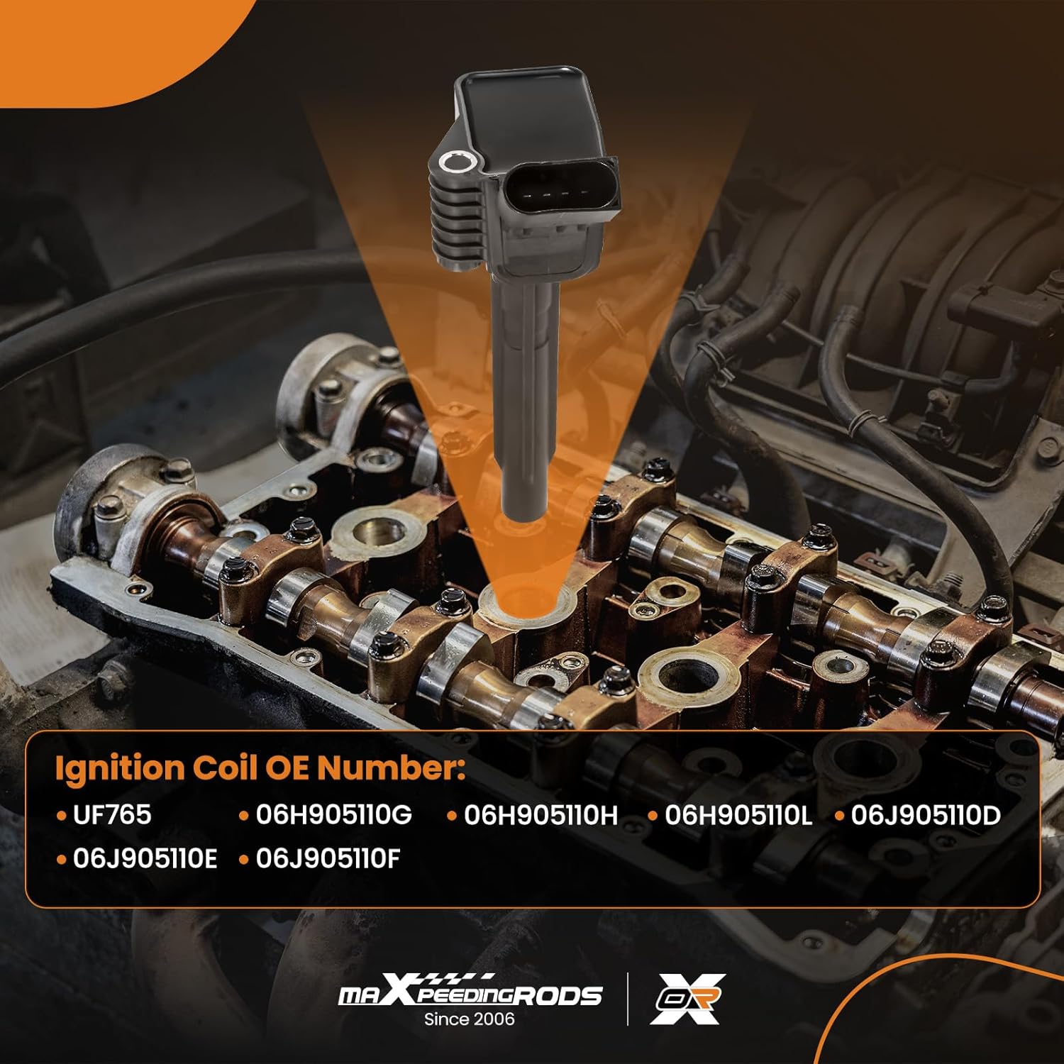 maXpeedingrods UF765 Ignition Coil Pack for VW Audi L4 Engine, 2014-2019 Jetta Passat Beetle, 2015-2018 Golf A3 TT Quattro, 2017-2019 A4, 2.0L 1.8L 1.4L UF716 (4PCS)