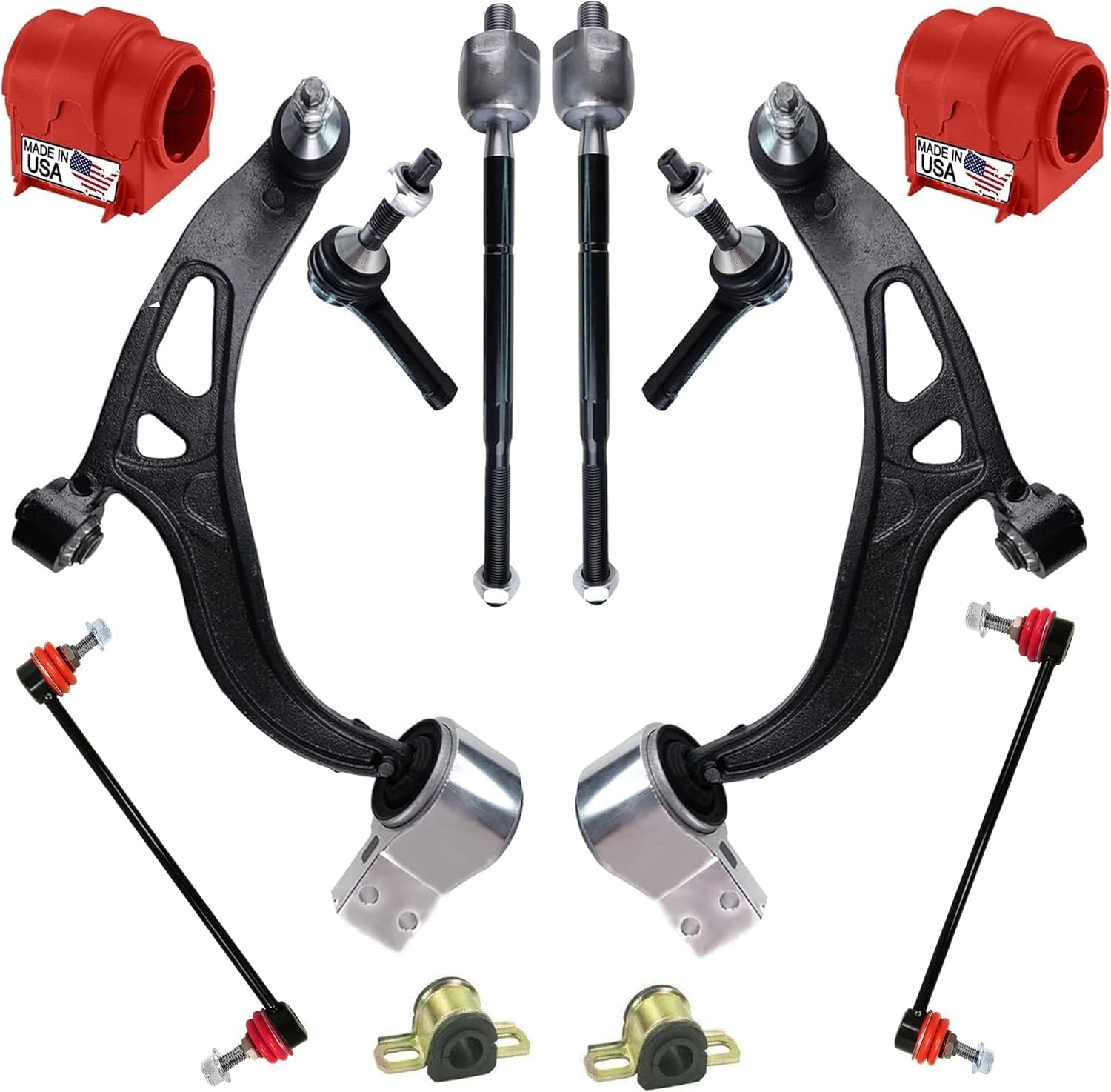 14PC CODE RED Suspension Kit for Ford Explorer 2011‑2019 – Lower Control Arms w/Ball Joints, Sway Bar Links, Inner & Outer Tie Rod Ends, Front & Rear Sway Bar Bushings