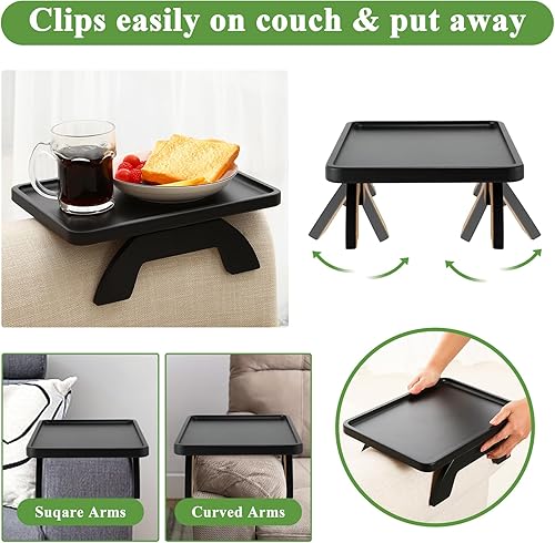 Miniatura 3 de SINWANT Mesa de brazo de sofá, bandeja de bambú para reposabrazos, 13.78 pulgadas con clip para sofá en la mesa para el hogar, sala de estar,
