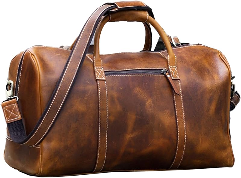 KomalC Leather Duffle Bags for Men and Women Travel Overnight Weekend sports bag holdall Gym Duffel for Men