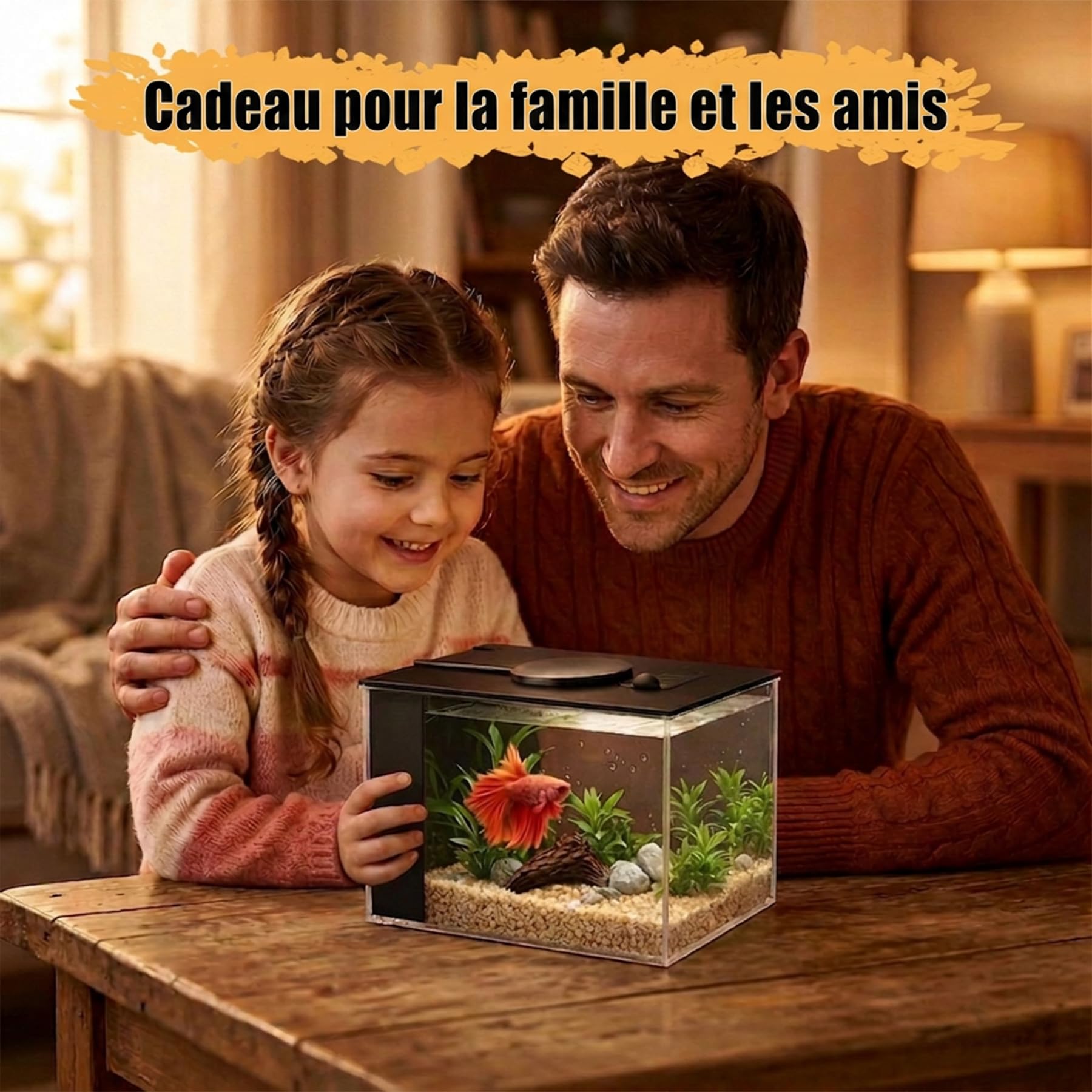 Petit Aquarium Complet 3,7L, Aquarium Betta en Acrylique avec Pompe de Filtration et éclairage LED, Idéal pour Les Petits Poissons, Les Crevettes et Les Plantes(Noir)