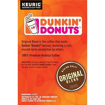 Dunkin' Donuts Original Blend Medium Roast Coffee, 64 K Cups for Keurig Coffee Makers