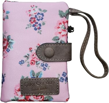 Cute Floral Waterproof Coated Oxford Cloth Women Wallet with Wrist Strap, Ladies Purse with ID Window, Zipper Coin Pocket & 11 Card Slots Pink Flower