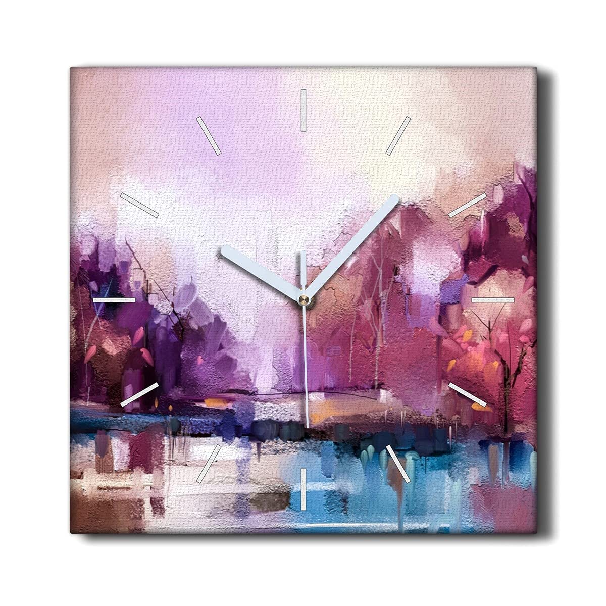Horloge sur Toile 30x30cm Coloray Forêt et Eau pour la Décoration du Salon