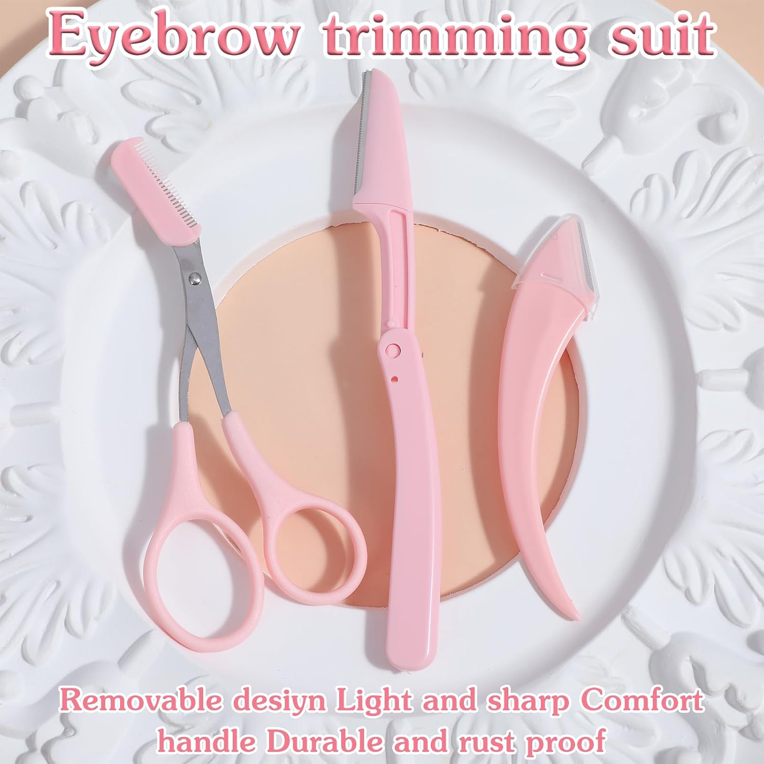 6Pcs Eye Brow Scissors,Brow Trimmer with Come,Eyebrow Razor,Pink | Eyebrow Scissors with Comb,3 Styles Pink Eyebrow Trimmer Scissors,Eyebrow Trimming Scissors,Tijeras para Cejas for Women Girl