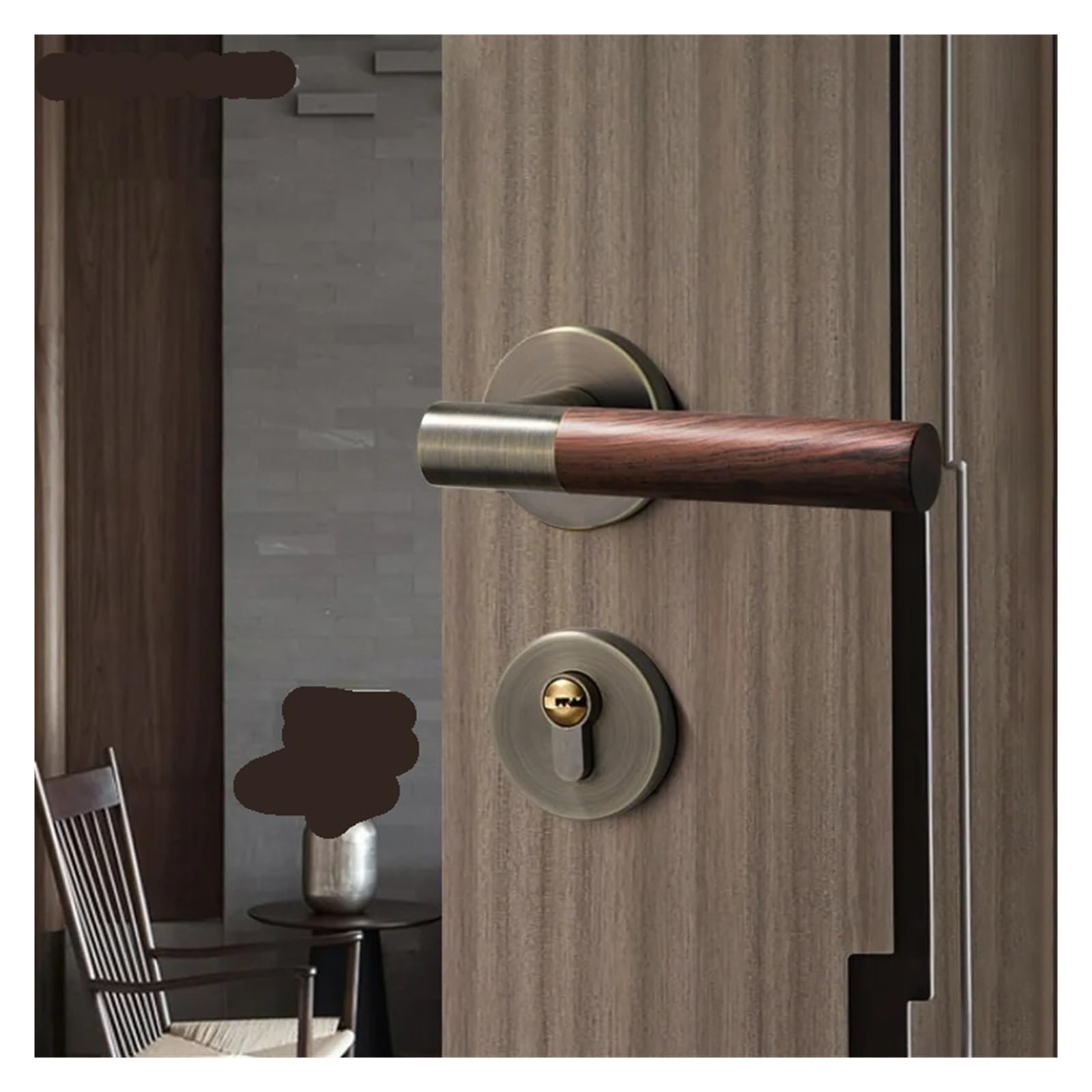 Serrure de porte en alliage pour chambre moderne et poignée en bois chaleureuse