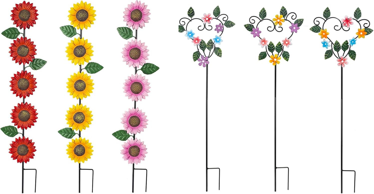 A Bundle of Sunflowers and Heart-Shape Stakes