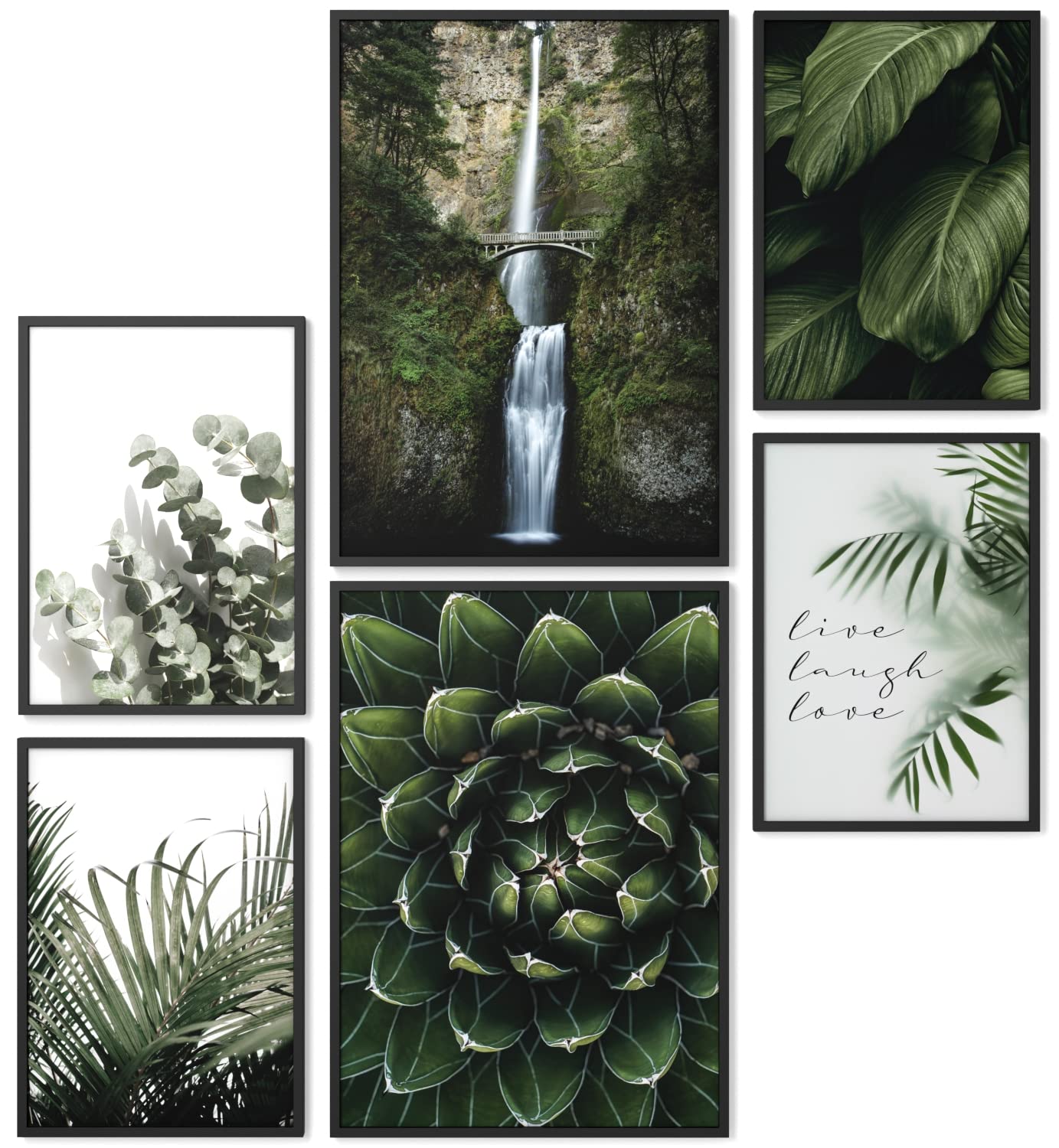 Papierschmiede® Mood Poster Set Wild Green, Fertiges Bilder Set mit Rahmen (Holz, schwarz), Wohnzimmer Deko Schlafzimmer, 2x DIN A4 und 4x DIN A5, Pflanzen Natur Grün