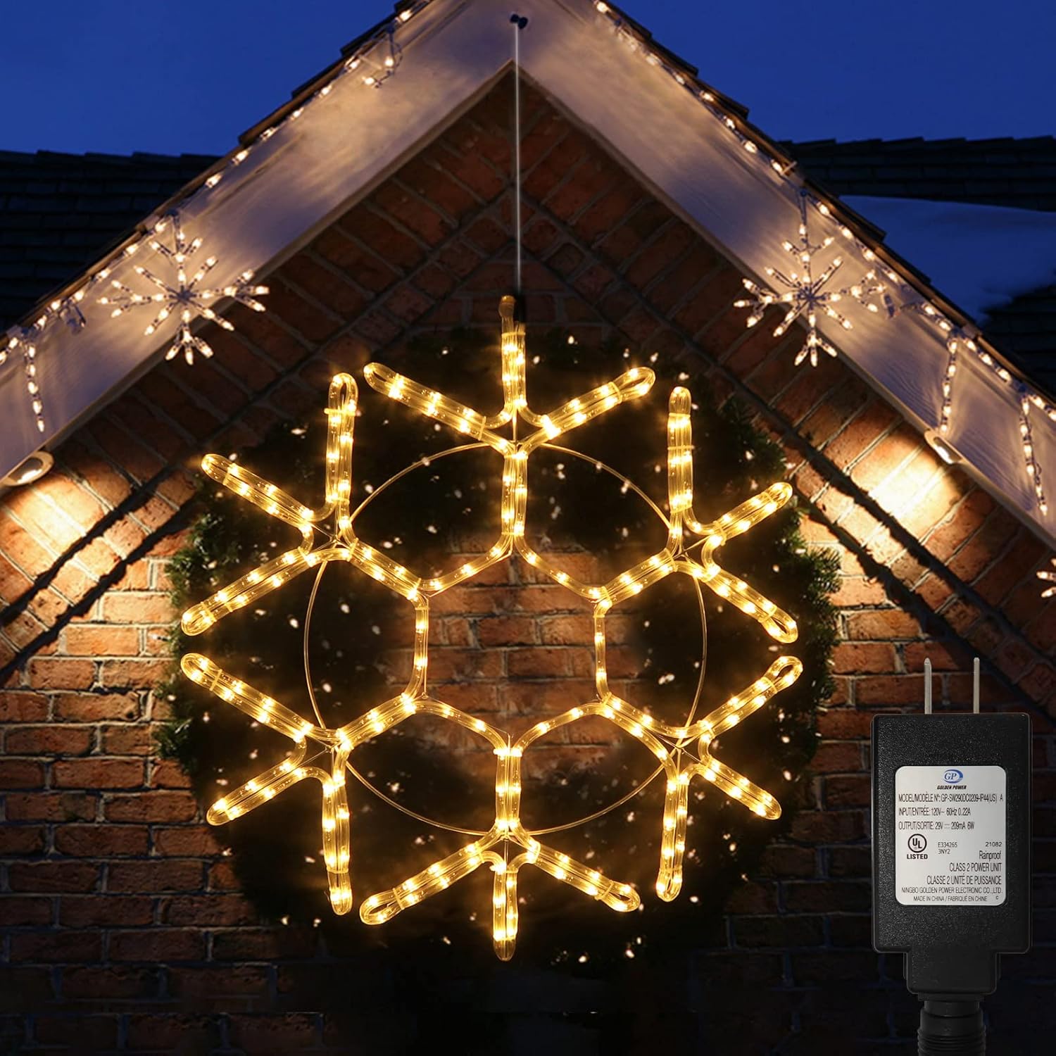 DBFAIRY 24-inch LED Christmas Snowflake Window Lights, Large Outdoor Hanging Silhouette Xmas Decor with 16.8ft Plug-Powered Cable Snowflake Silhouette