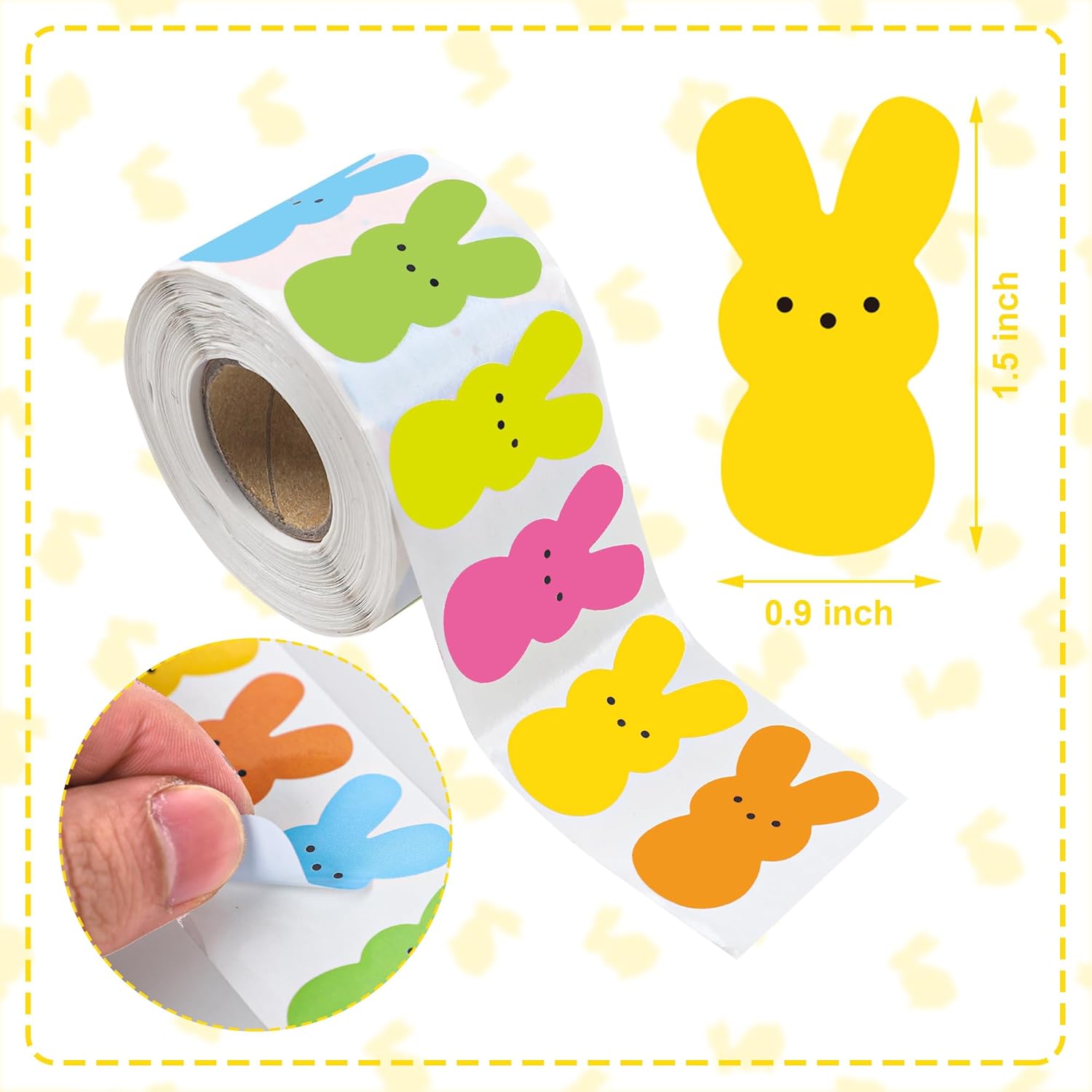 1200 Pcs Easter Bunny Stickers Bunny Peeps Stickers Roll 12 Color Easters Rabbit Self-Adhesive Label Stickers for Easter Party Craft Gift Envelopes Decorations, 2 Rolls