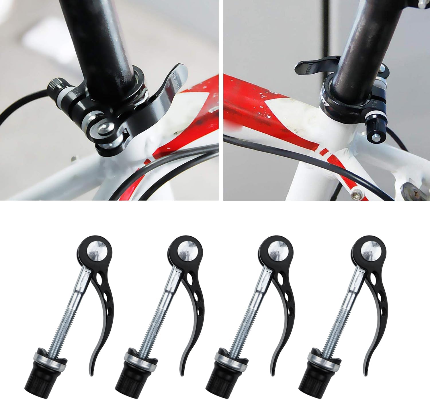 4 Pack M6x65 Bike Seat Post Clamp, Quick Release Saddle Seat Clamp Parts for Mountain Bike Folding Bicycle-Black