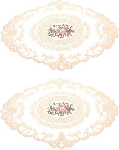 Juego de 2 manteles individuales de encaje bordados de seda de leche, manteles individuales para mesa de boda, cumpleaños, cena, fiesta, decoración