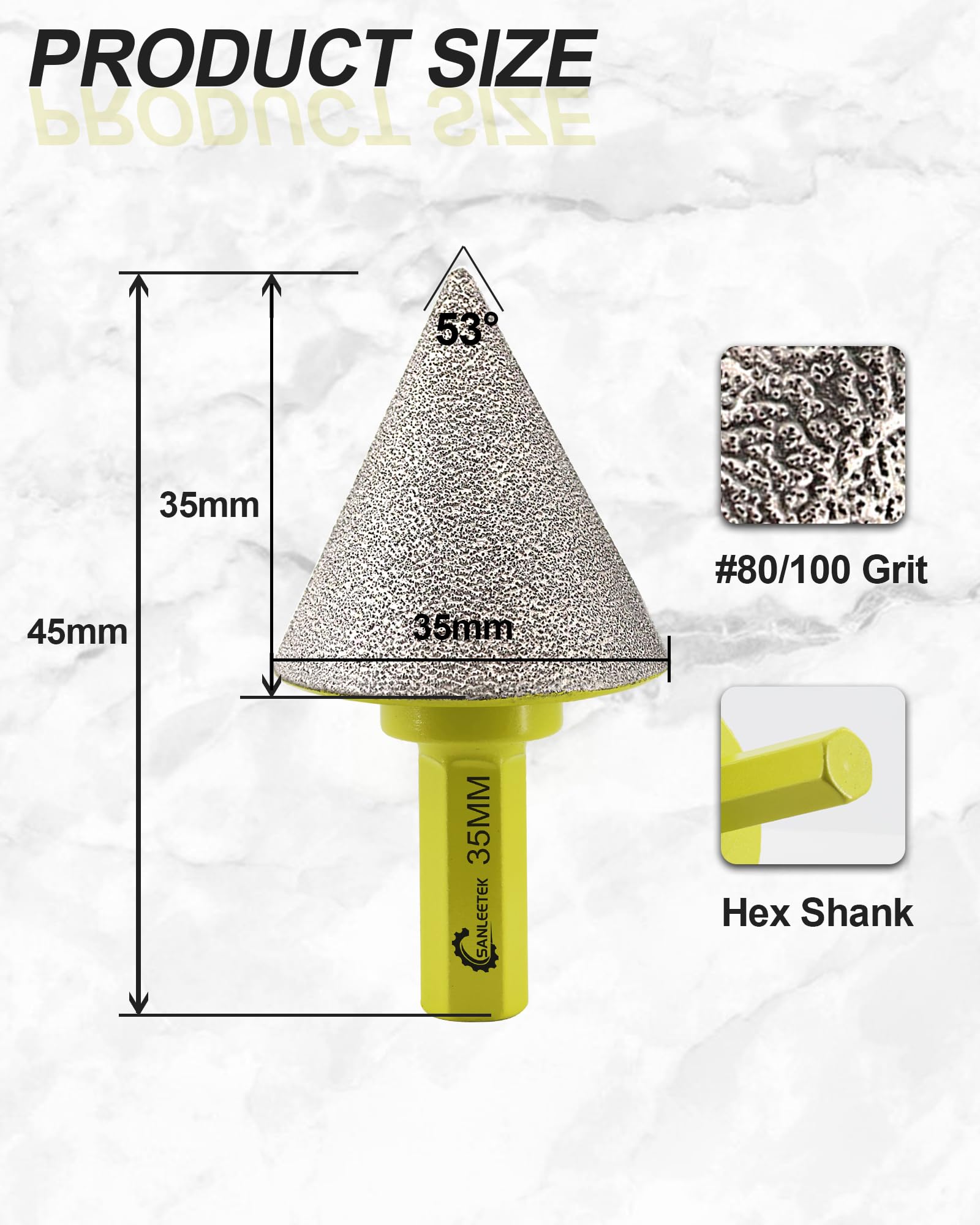 Broca de Chaflán Diamante 35mm Broca Cónica con Mango Hexagonal para Agrandar Limpiar y dar Forma a los Orificios Existentes en Azulejos Porcelana Cerámica Granito Mármol SANLEETEK