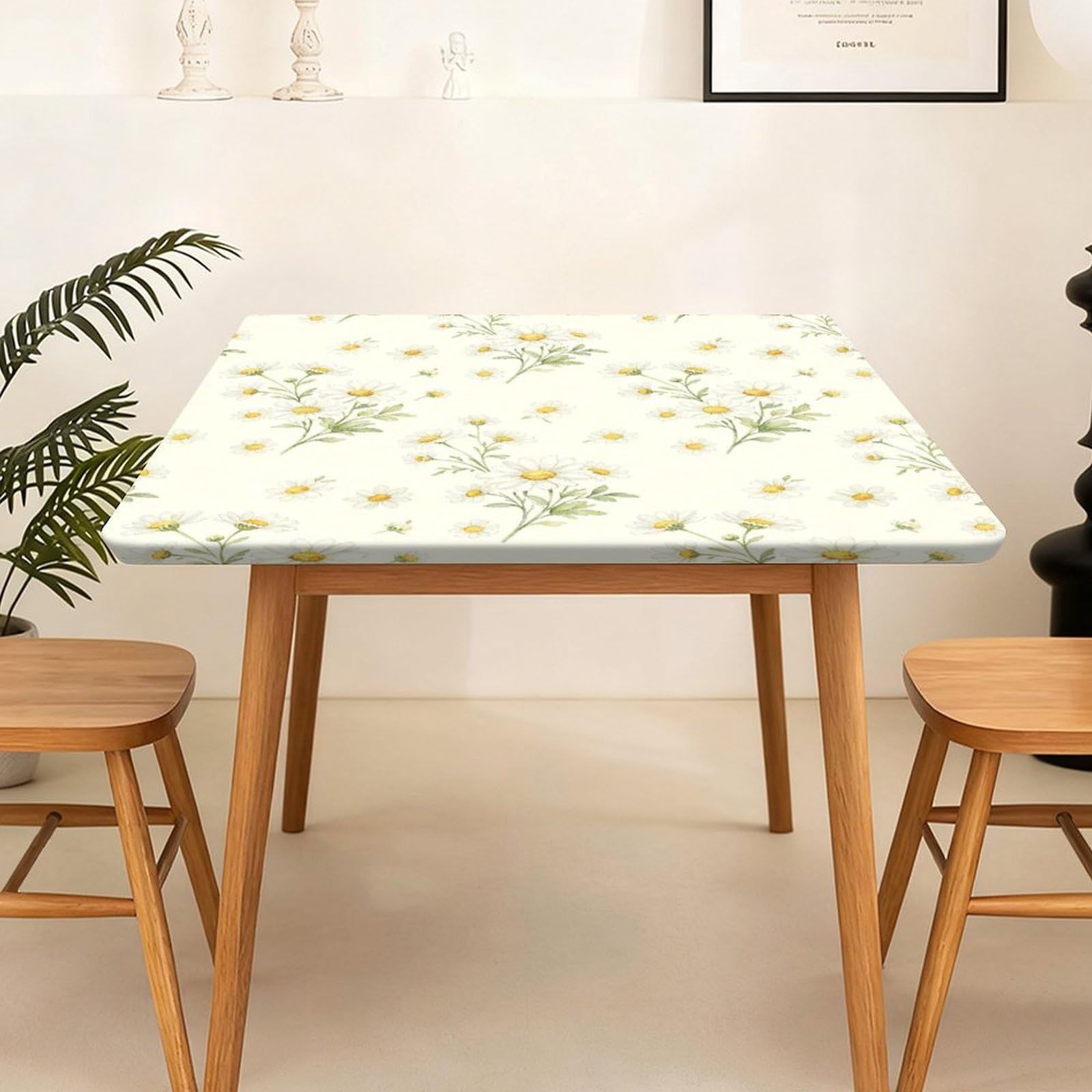 Nappe carrée élastique 160x160cm Lukery motif botanique camomille imperméable