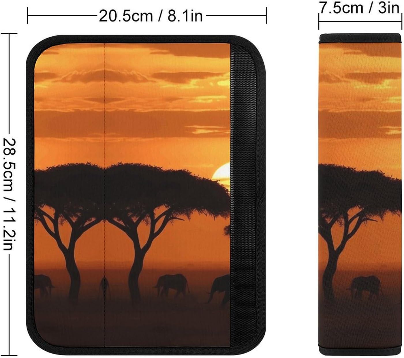 2 PCS Super Soft Car Seat Belt Pad, Cute Sunset African Savanna Printed Waterproof Sweat-Absorbing Seat Belt Covers Backpack Shoulder Pad for All Car Seats Baby Strollers