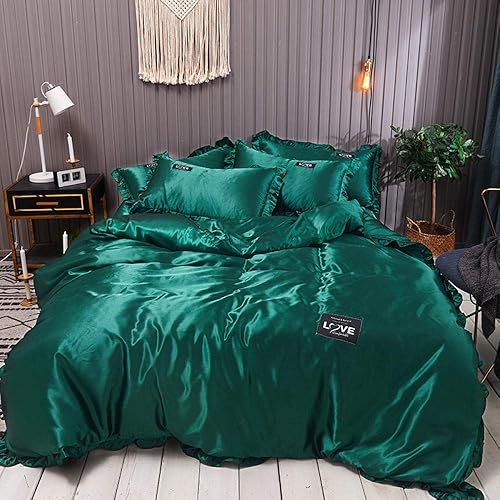 Miniatura 7 de Juego de ropa de cama King de encaje puro de seda satinada para adultos, fundas de edredón de lujo con funda de almohada, individual, doble, Queen,