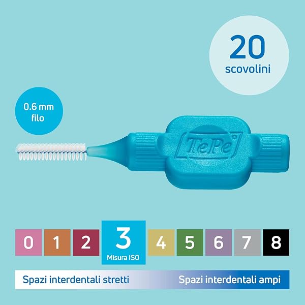 Scovolino TePe, Original, Blu, 0.6mm/ISO 3, 20pz, rimozione placca, pulizia interdentale efficace, filo interdentale, per spazi medi - 3