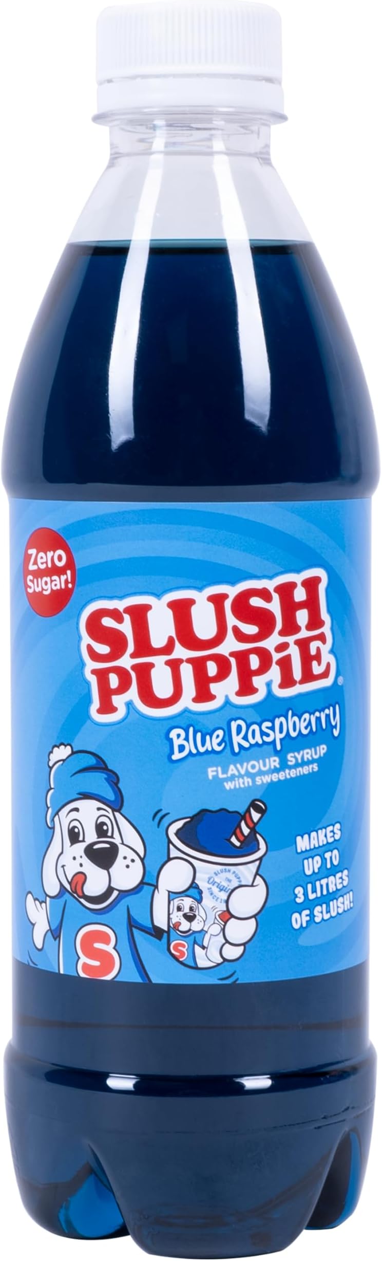 Blue Raspberry SLUSH PUPPiE Syrup - ZERO Sugar. 500ml of Iconic Blue Raspberry Flavour. Genuine Slush Puppy Syrup from Fizz Creations. Officially Licensed SLUSH PUPPiE Merchandise.