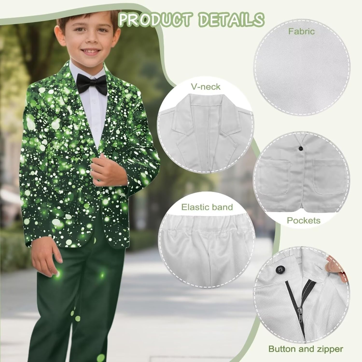 St. Patrick's Day 2Pcs Suit Set for Boys Kids Soft Boys Tuxedo 6-12 Years