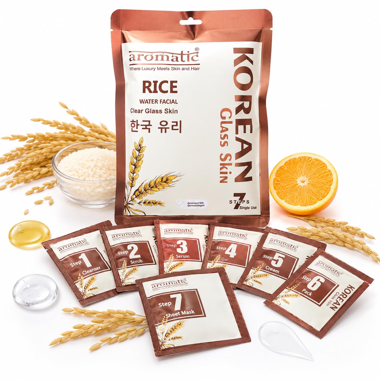 Aromatic Rice Water Facial Kit| Korean Glass Skin Finish | 7 Steps| 69 g | 7-Step Facial Kit for women and men with Glutathione for Intense Brightening, Deep Hydration & Smooth, Poreless-Looking Skin-image-13
