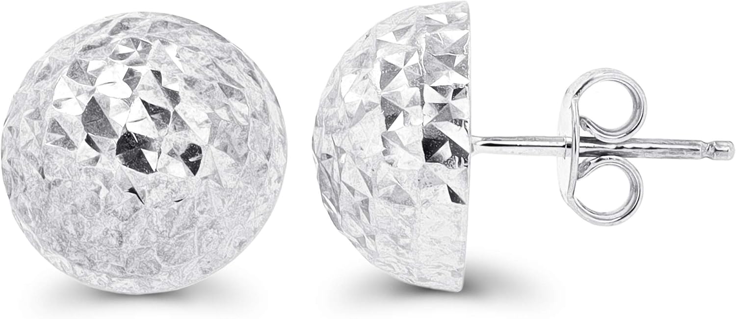 Solid 14K Yellow or White Gold 6mm-12mm Diamond Cut Ball Stud Earrings For Women | 14K Gold Backs | Italian Hypoallergenic Studs For Women - Image 2