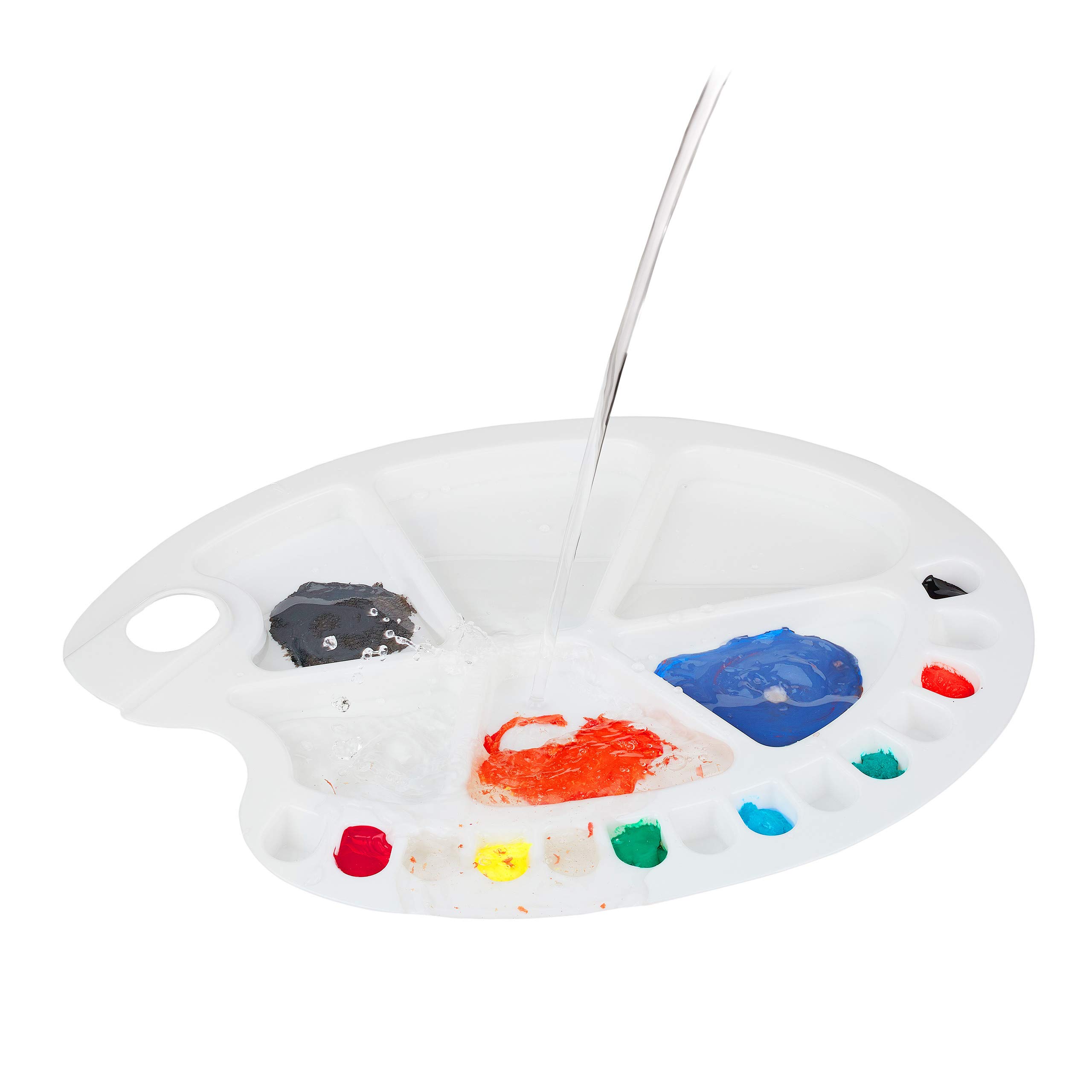Relaxdays Tavolozza dei Colori, con Foro per Il Pollice, per Studenti e Pittori, con 20 Vaschette, in Plastica, Bianca