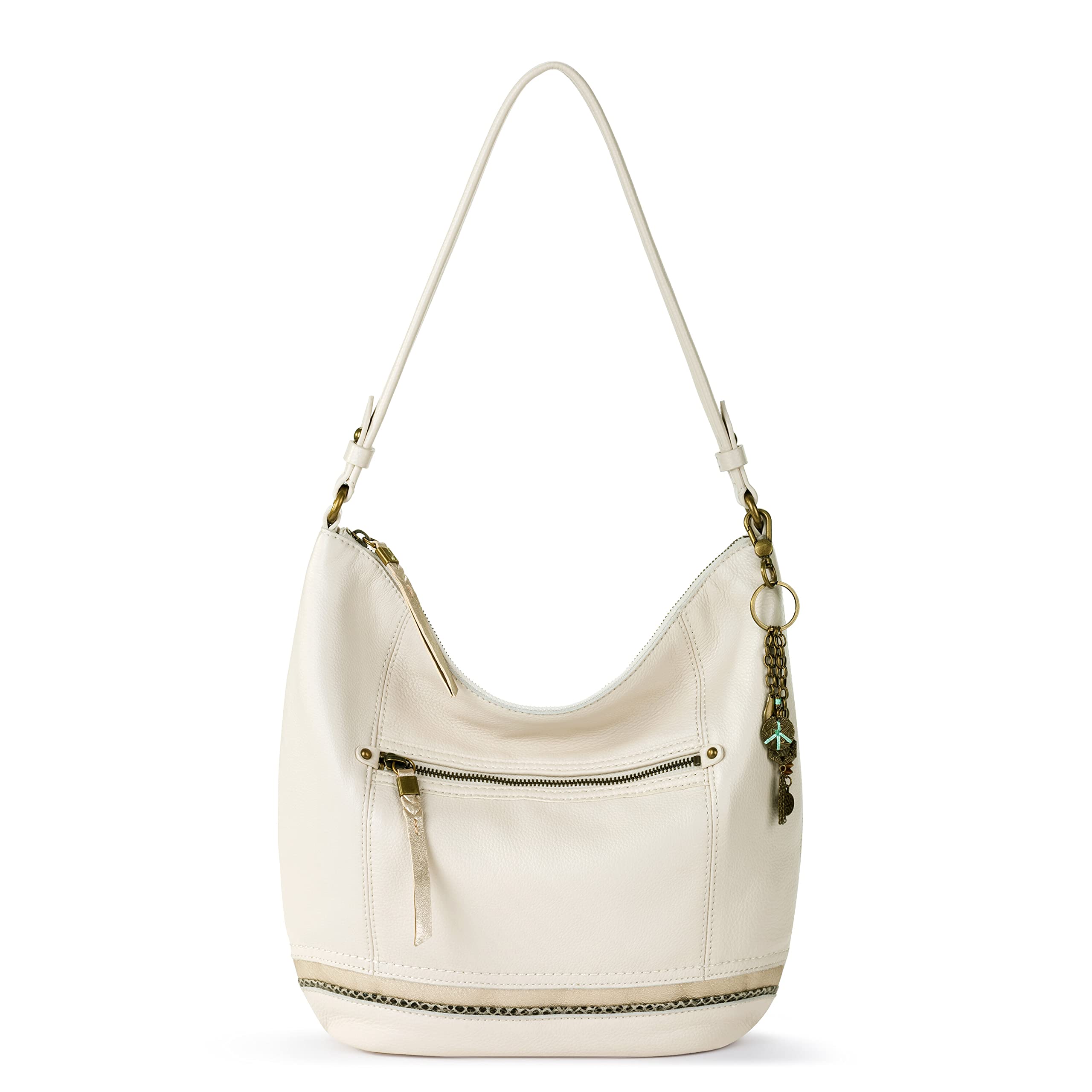 The Sak Sequoia Hobo Bag in Leather, Single Shoulder Strap, Stone Snake Block