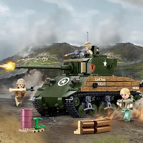 Miniatura 6 de Sluban Bloques de construcción de juguete de la Segunda Guerra Mundial  Tanque mediano M4A3 (Sherman IV) 76W Educativo Aprendizaje Juguetes de