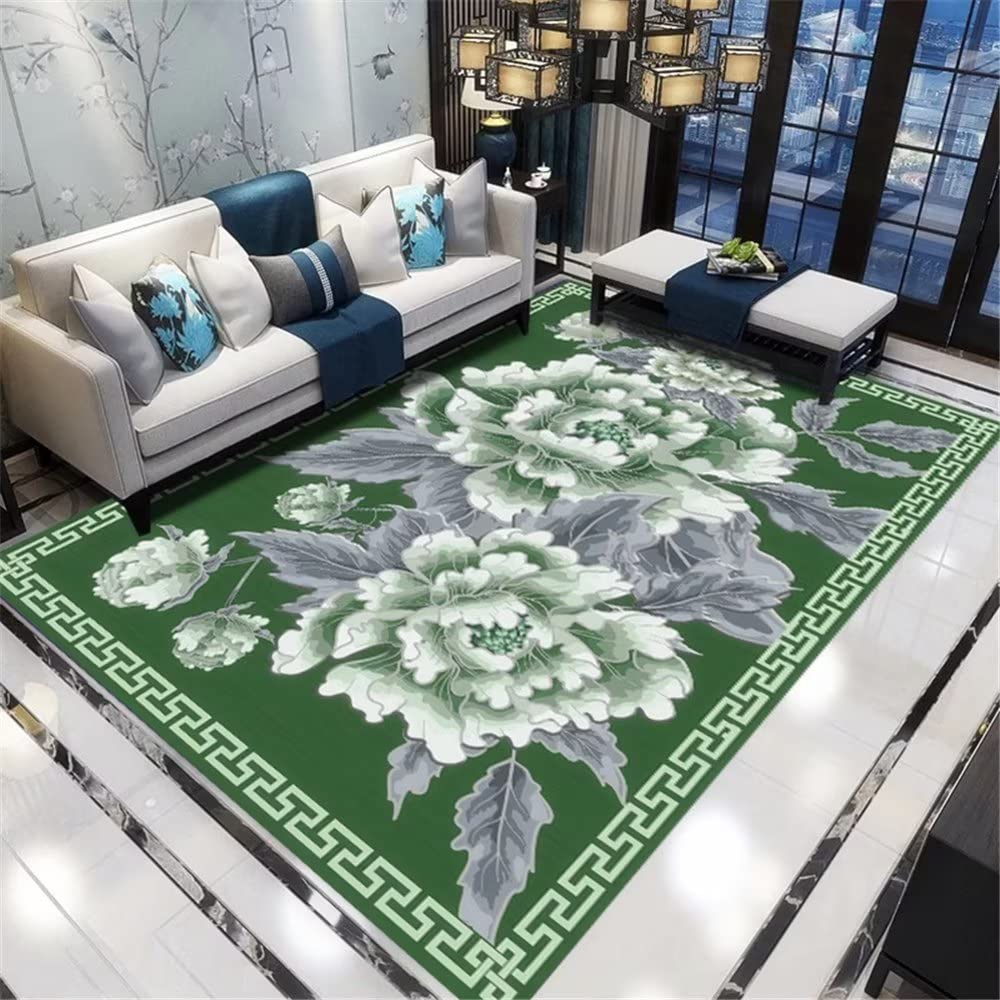Moquette chambre ado et grand tapis salon vert à fleurs : le revêtement lavable et esthétique