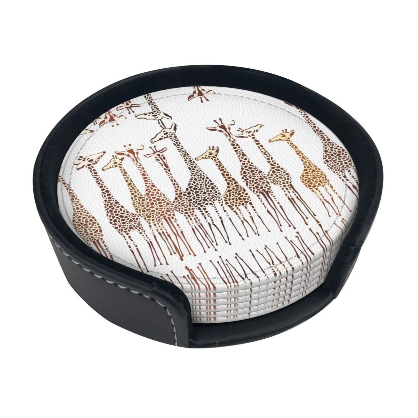 Alteko Cute Cartoon Funny Giraffes Coasters Set Of 6 Print Leather Coasters For Drinks,Home Décor And Housewarming Gift