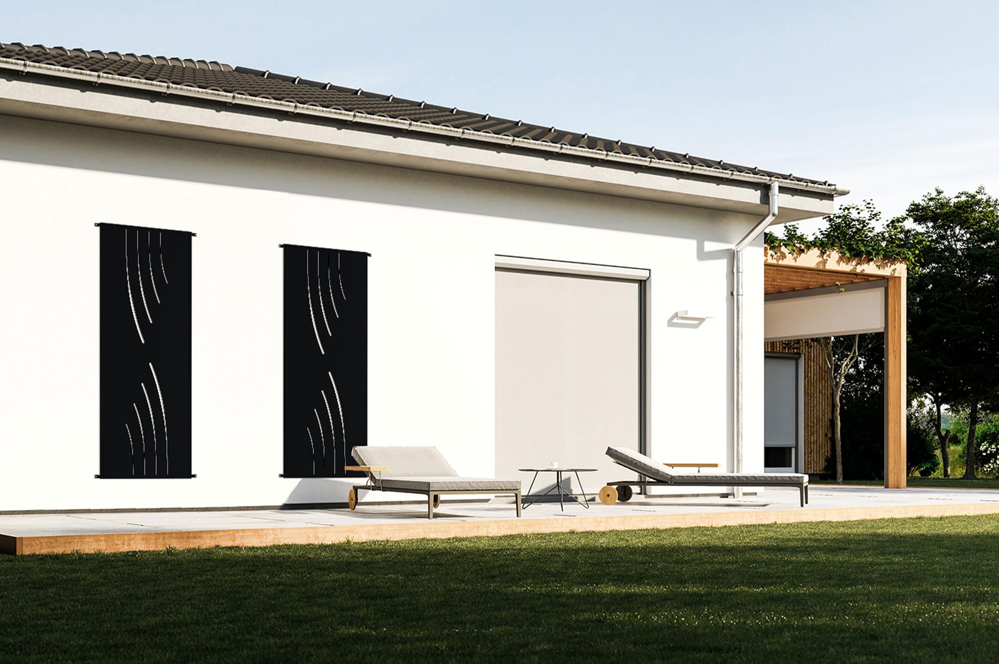 CASANOOV Panneau Décoratif Extérieur VELETA160x60 cm 1,6x0,6 m 1 m² Acier Noir Motif Nature Intégral Brise Vue Jardin Terrasse Occultation Design Résistant Durable Fixation Sol Mur Pieds Inclus