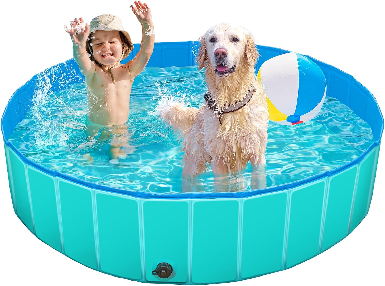 Vezane Dog Pool 48'' Pet Swimming Pool for Large Dogs, Foldable Kiddie Pool for Kids, Bathing Tub Bathtub for Dogs Cats with a Brush and…