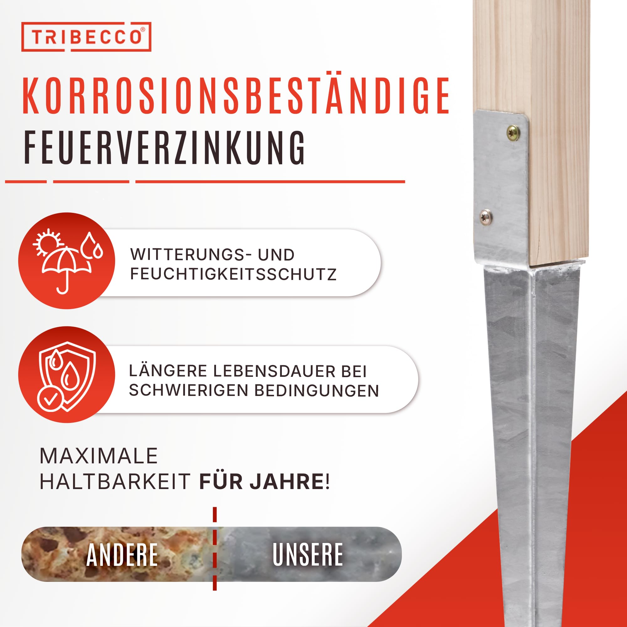 TRIBECCO 4x Universeller Pfostenträger zum Einschlagen L, Pfostenträger Feuerverzinkt Einschlaghülse Pfostenträger Bodenhülse Einschlagbodenhülse Pfosten Anker Stahl Silber (4, 70x600)