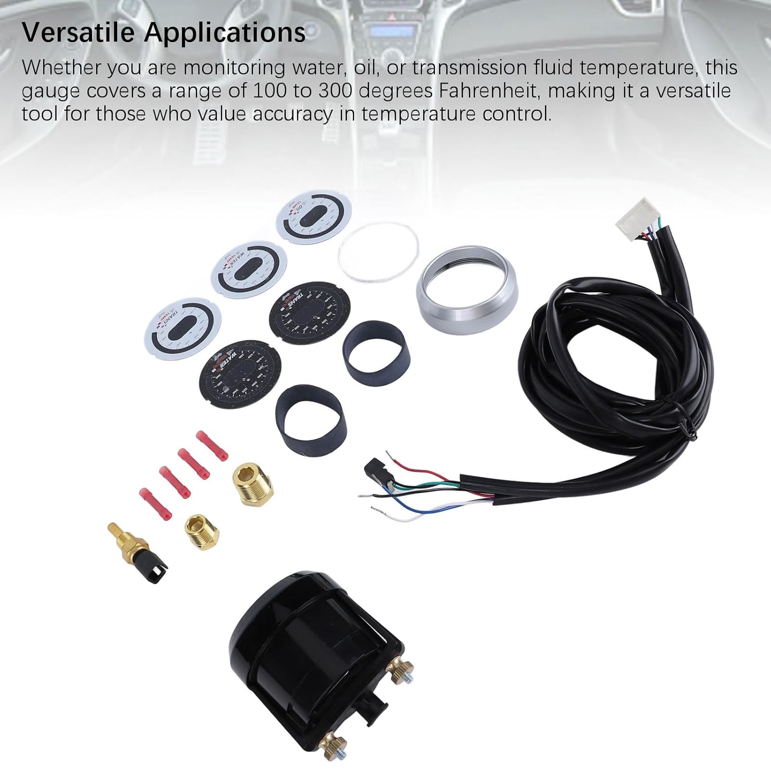 Trans Temperature Gauge, Oil Water Temperature Gauge Digital 100 to 300℉ Easy to Read Universal Fit 30‑4402 for Cars