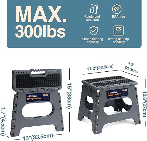 Miniatura 2 de Flottian Taburete plegable de 11 pulgadas para adultos y niños con capacidad para hasta 300 libras, taburetes plegables antideslizantes con asa