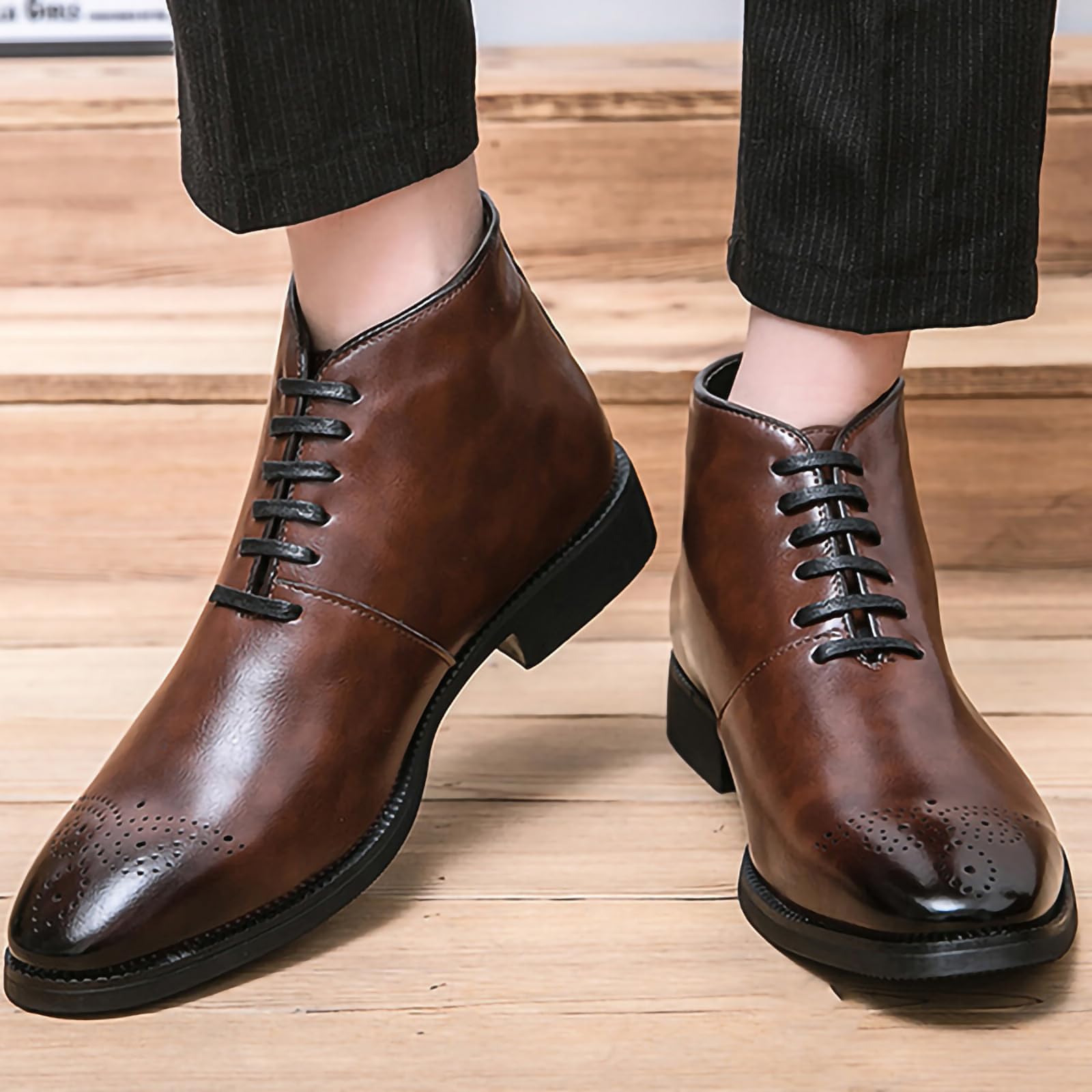 Męska sukienka biznesowa buty Oxford Casual PU Leather Chukka buty retro brytyjskie codzienne praca biuro botki dla mężczyzn, Brązowy, 38 EU