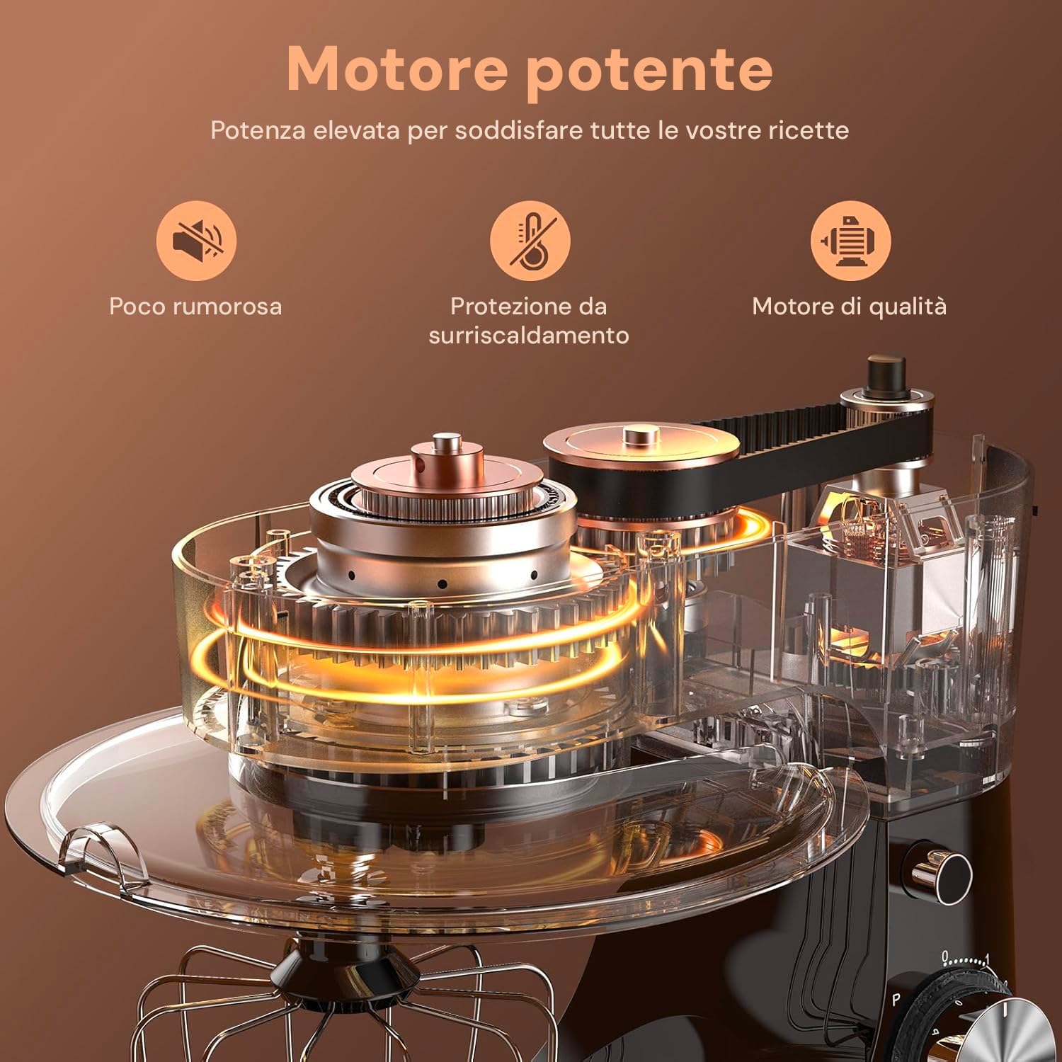 Wintem - Planetaria Silenziosa Multifunzione 1500W con Ricettario e Accessori Inclusi, Ideale per Impasti Dolci e Salati, Mixer con 10 Velocità e Funzione Pulse, Ciotola Acciaio 5L